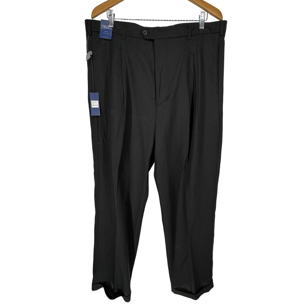 TRUST Men Linen Dress Pants‎ 40x32 NEW Black Pleated Old Money Resortwear Light
